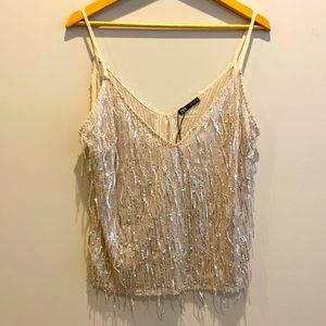Zara Silver Sequin Tassel Tank Top